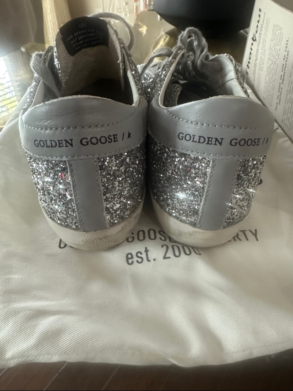 Golden Goose Silver Glitter Low-Top Sneakers Size 39 Worn Once! - Picture 5 of 7